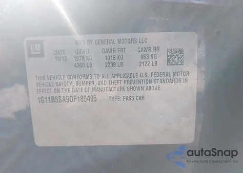 2013 Chevrolet Malibu 1Ls from USA, damaged, VIN 1G11B5SA9DF185405